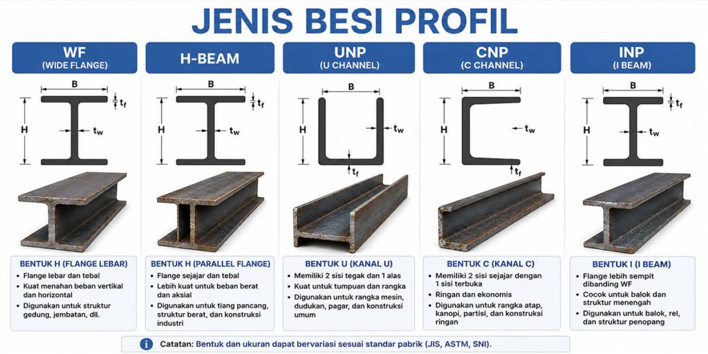 Apa Bedanya Besi WF, H Beam, UNP, CNP, dan INP