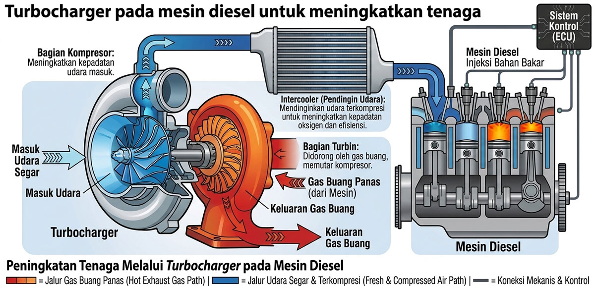 Turbocharger pada mesin diesel untuk meningkatkan tenaga